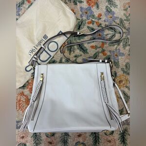 Lodis Leather Dual Zip Aviva Crossbody White Purse Bag W Dustbag
